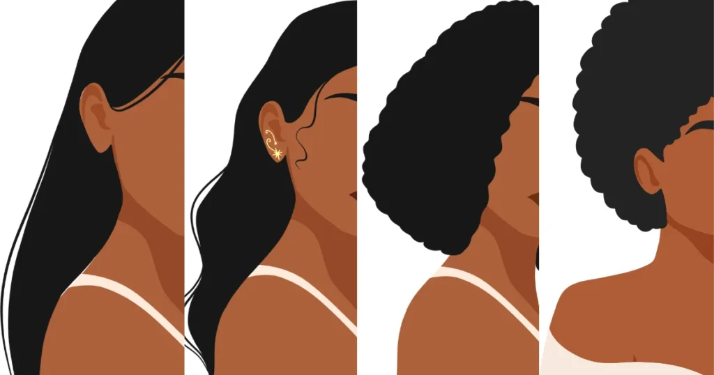 Different hair types chart showing straight, wavy, curly and texture.